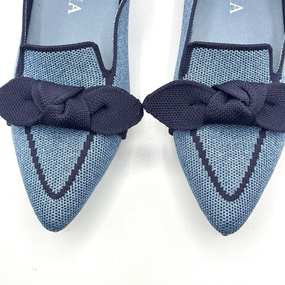 VIVAIA Michelle 2.0 Chic Pointed Toe Bow Loafers Denim Blue Chambray Flats EU 36 - Picture 3 of 10